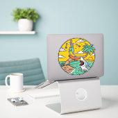 Sticker Skeleton Skateboard Dude Stranded Island Shark (Ordinateur portable sur le bureau)
