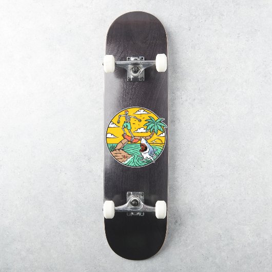 Sticker Skeleton Skateboard Dude Stranded Island Shark (Skateboard)