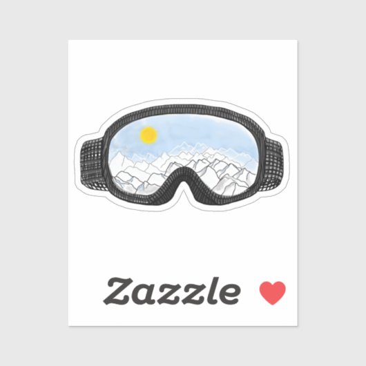 Sticker Ski Goggles Mountain View Illustration (Feuille)