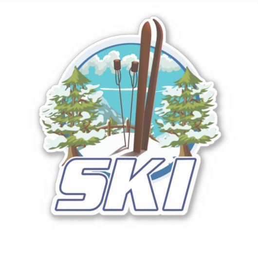 Sticker Ski, logo d'affiche de ski. (Devant)