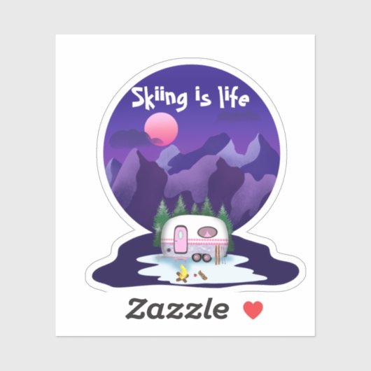 Sticker Skiing is life Camper Mountains Sunset (Feuille)