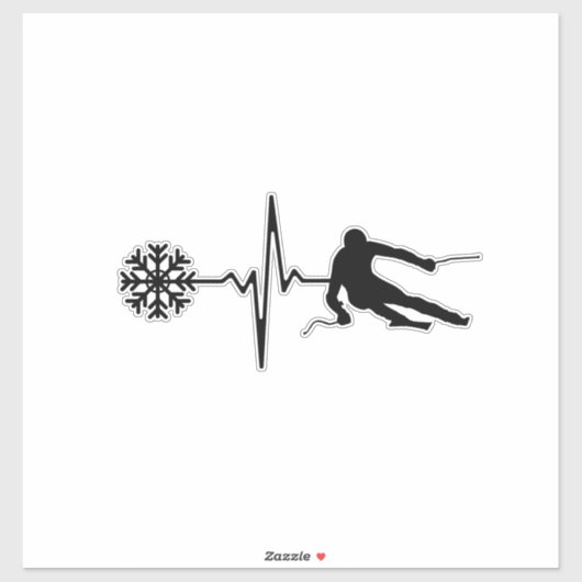 Sticker Skiing - Skiing Heartbeat Skier Gift (Feuille)