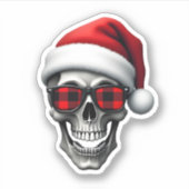 Sticker Skull Plaid Santa Hat Christmas Pajama Cool Skelet (Devant)