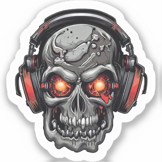 Sticker Skull Techno avec casque (Recto)