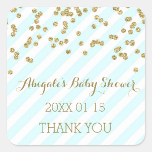 Sticker Sky Blue Gold Stripes Baby shower Favorise