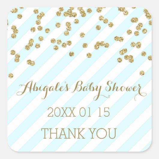 Sticker Sky Blue Gold Stripes Baby shower Favorise (Devant)