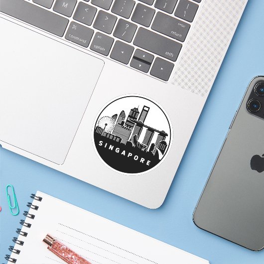 Sticker Skyline de Singapour (Ordinateur portable avec iPhone)