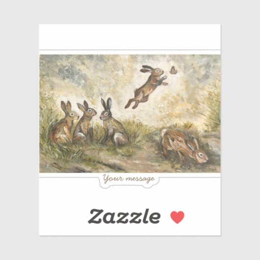 Sticker Skyward Fluff Meadow Hare Whimsical Rabbit Family (Feuille)