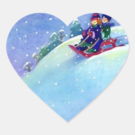 Sticker Sledding Winter Leuk Spelen Sneeuwende Sle (Voorkant)