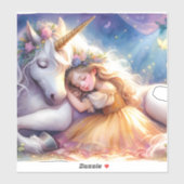 Sticker Sleeping Girl Unicorn Dreamscape (Feuille)