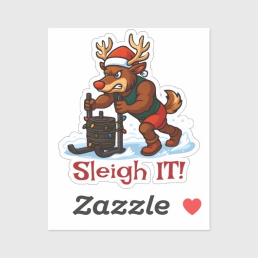 Sticker Sleigh It – Funny Christmas Reindeer Gym Workout (Feuille)