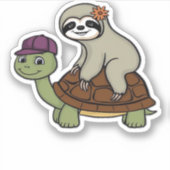 Sticker Sloth chevauchant une tortue T-Shirt classique (Devant)