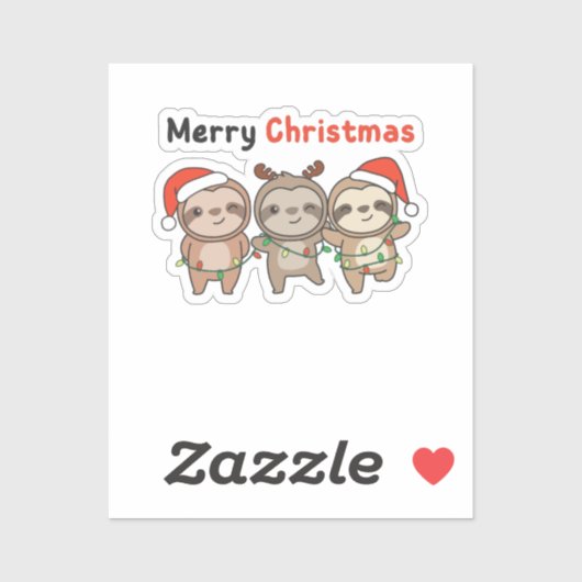 Sticker Sloth Christmas mignonne Slots Joyeux Noël (Feuille)
