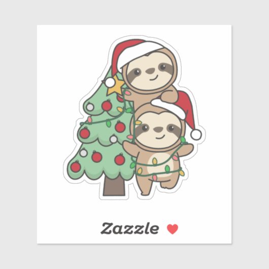 Sticker Sloth Christmas Tree Animaux de Noël Sloths (Feuille)