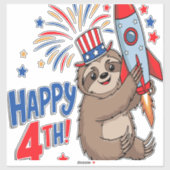 Sticker Sloth Happy 4th Rocket Fireworks USA (Feuille)