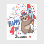 Sticker Sloth Happy 4th Rocket Fireworks USA (Feuille)