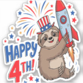 Sticker Sloth Happy 4th Rocket Fireworks USA (Devant)