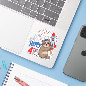 Sticker Sloth Happy 4th Rocket Fireworks USA (Ordinateur portable avec iPhone)