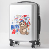 Sticker Sloth Happy 4th Rocket Fireworks USA (Sur valise)