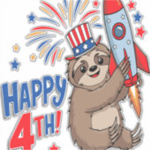 Sticker Sloth Happy 4th Rocket Fireworks USA (Devant)