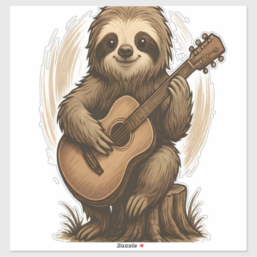 Sticker Sloth Playing Guitar (Feuille)