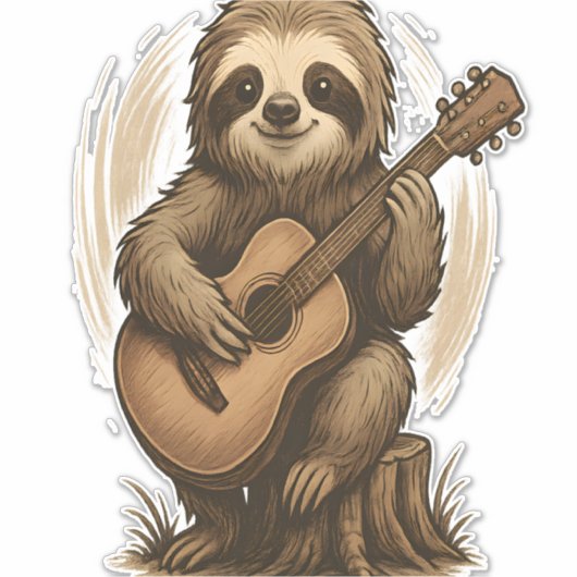 Sticker Sloth Playing Guitar (Devant)