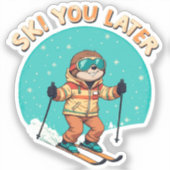 Sticker Sloth Skiing - Funny Winter Sloth Ski Vous Plus Ta (Recto)