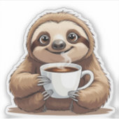 Sticker Sloth souriante tenant une Hot Cup de café (Devant)
