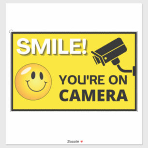 Sticker Smile You're On Camera Sign, Vidéo Surveillance S