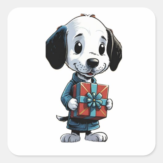 Sticker Snoopy chien tenant une boîte cadeau (Devant)