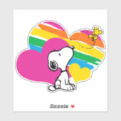 Sticker Snoopy et Woodstock | Coeurs arc-en-ciel (Feuille)