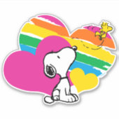 Sticker Snoopy et Woodstock | Coeurs arc-en-ciel (Devant)