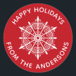 Sticker Snowflake Red White Simple Christmas<br><div class="desc">Un autocollant festif rouge et blanc de fêtes qui ajoute cette touche finale à vos cartes de Noël. Conçu pour vous par Blackberry Boulevard.</div>