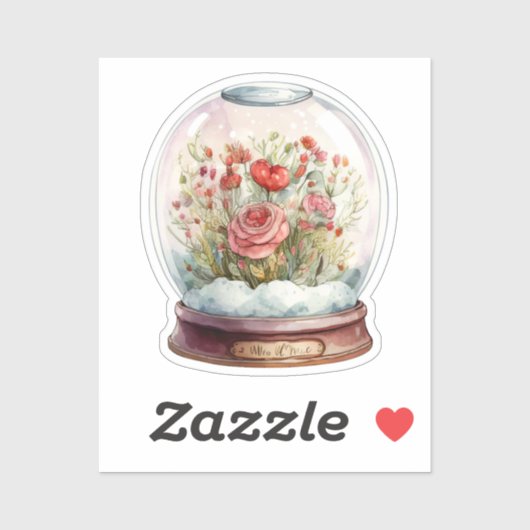 Sticker Snowglobe du Coeur Flower pour Saint-Valen (Feuille)