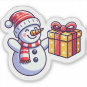 Sticker Snowman avec un cadeau de Noël (Devant)