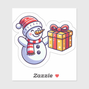 Sticker Snowman avec un cadeau de Noël