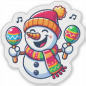 Sticker Snowman Celebrates Christmas With Maracas (Devant)