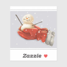 Snowman dans les mitaines rouges neige hivernale