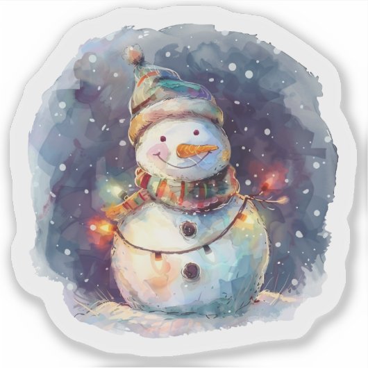 Sticker Snowman Festif Avec Lumières De Noël (Devant)