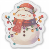 Sticker Snowman gai habillé en lumières (Devant)