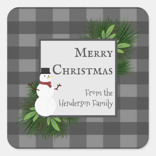 Sticker Snowman Gris Buffalo Plaid (Devant)