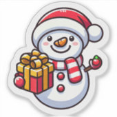 Sticker Snowman joyeux avec un cadeau coloré (Devant)