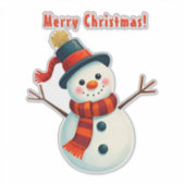Sticker Snowman joyeux dans le paysage hivernal (Devant)