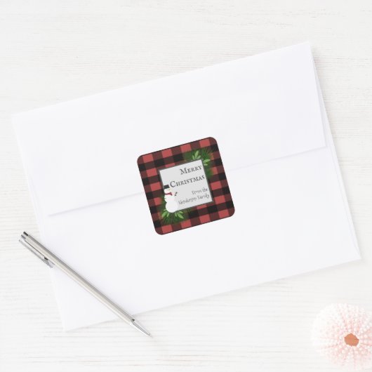 Sticker Snowman Red Buffalo Plaid (Enveloppe)