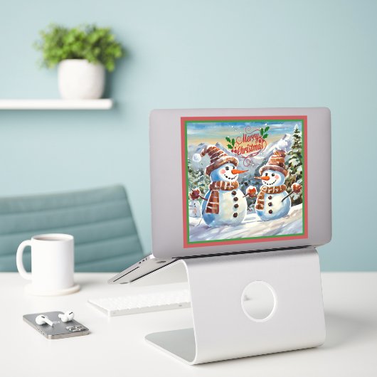 Sticker Snowmen, Joyeux Noël, (Ordinateur portable sur le bureau)