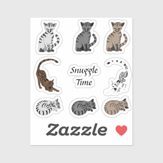 Sticker Snuggle Time Cute Kitten Cartoon Pack Pack (Feuille)
