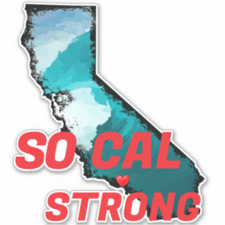 Sticker SO CAL STRONG Red Blk CA Outline Ocean Solid Heart