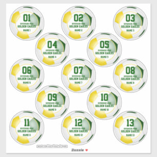 Sticker soccer vert or équipe couleurs ensemble de 13 sur 