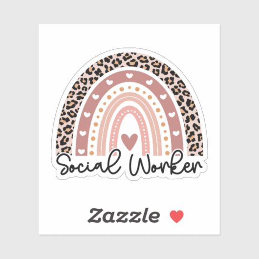 Sticker Social Worker Leopard Rainbow, Social Worker Cadea (Feuille)
