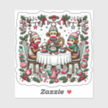 Sticker Sock Monkey Christmas Tea Party<br><div class="desc">Profitez de ce design amusant avec des singes chaussettes qui font une fête de thé à Noël.</div>